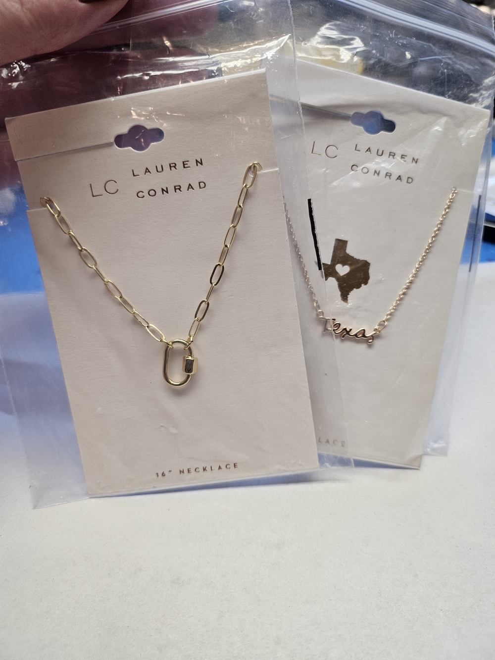 LC Lauren Conrad Gold Link Necklace - D-Shackle Pendant And Texas Pendant